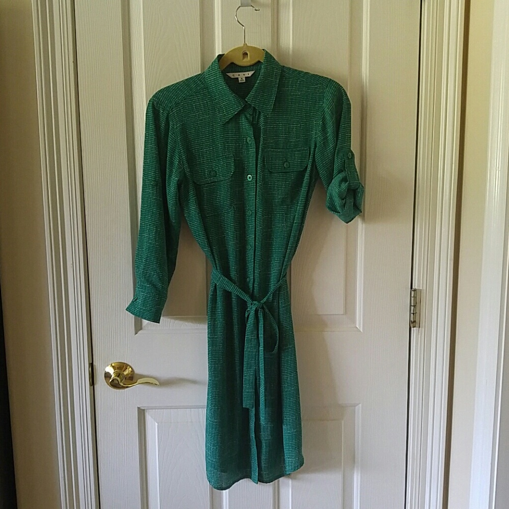 Cabi shirt dress, Small - Kelly green, white dots